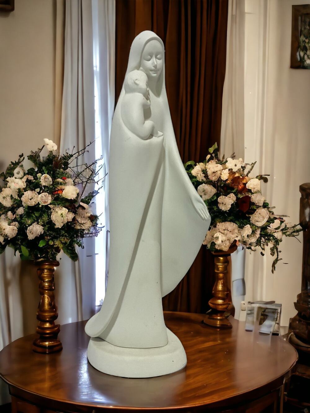 Francesco Pinton Signed Madonna & Child Porcelain Statue Italy 16.5" Handmade